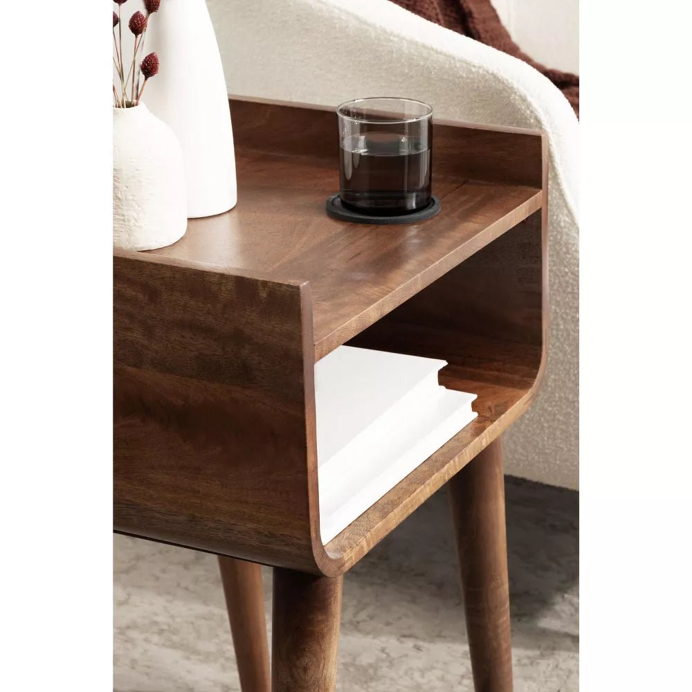 Aria Walnut Brown Solid Wood Side Table – Mid Century Modern End Table, Bedside Nightstand & Two-Tier Accent Table - DOBRI ARTS AU