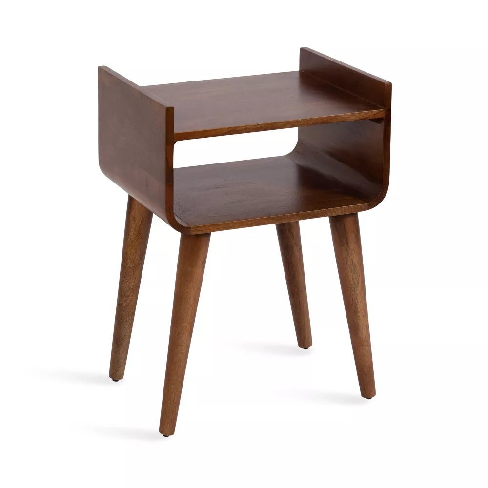 Aria Walnut Brown Solid Wood Side Table – Mid Century Modern End Table, Bedside Nightstand & Two-Tier Accent Table - DOBRI ARTS AU
