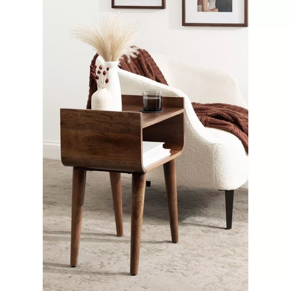 Aria Walnut Brown Solid Wood Side Table – Mid Century Modern End Table, Bedside Nightstand & Two-Tier Accent Table - DOBRI ARTS AU