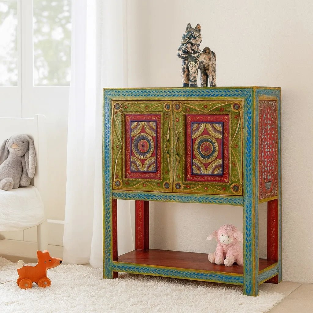 Arin Hand-Painted Folk Art Cabinet Console - DOBRI ARTS AU