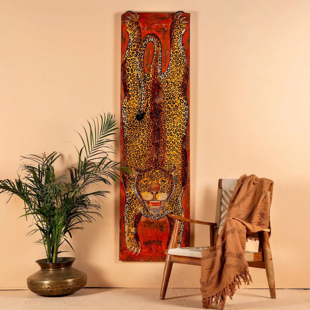 Arishta Red Vintage Leopard Wall Panel - DOBRI ARTS AU