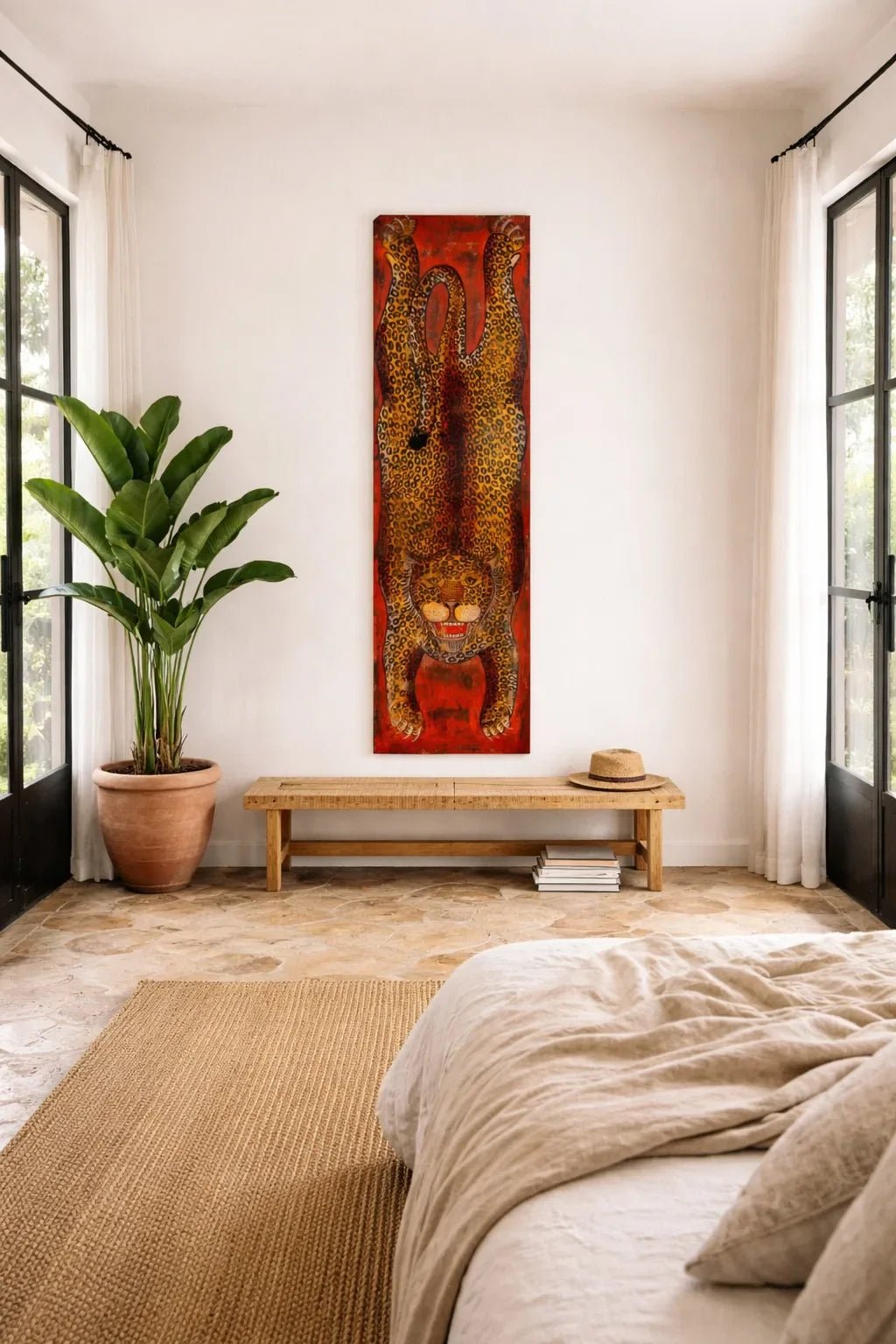Arishta Red Vintage Leopard Wall Panel - DOBRI ARTS AU