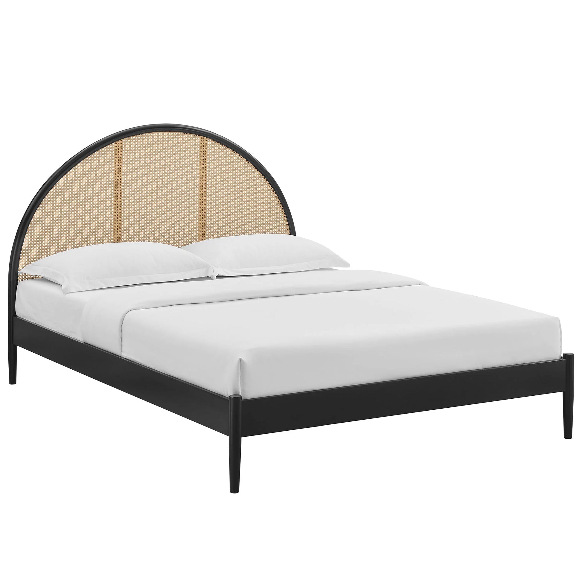 Arlina Charcoal Black Rattan Bed – Solid Wood Arch Headboard Bed Frame with Natural Woven Cane - DOBRI ARTS AU