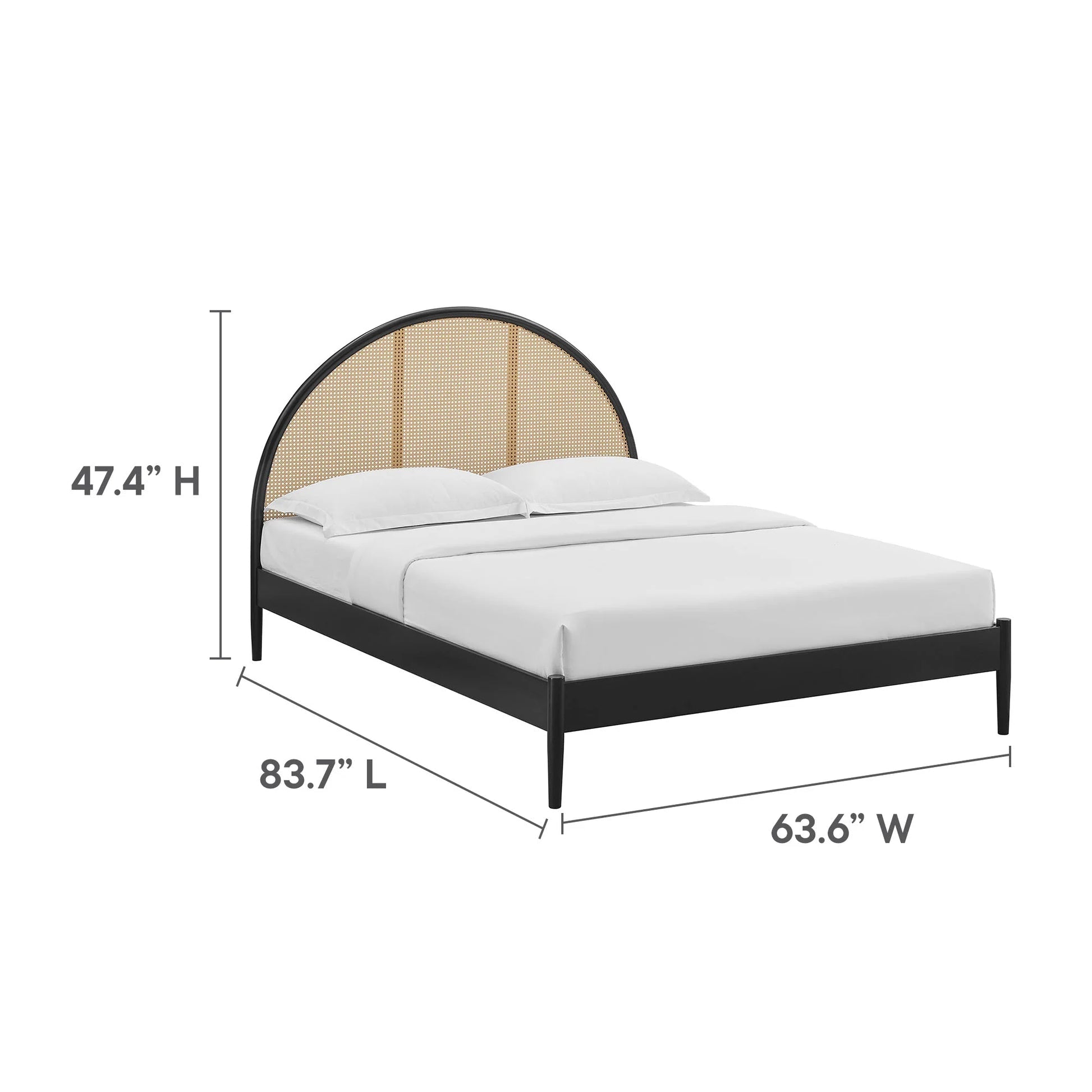Arlina Charcoal Black Rattan Bed – Solid Wood Arch Headboard Bed Frame with Natural Woven Cane - DOBRI ARTS AU