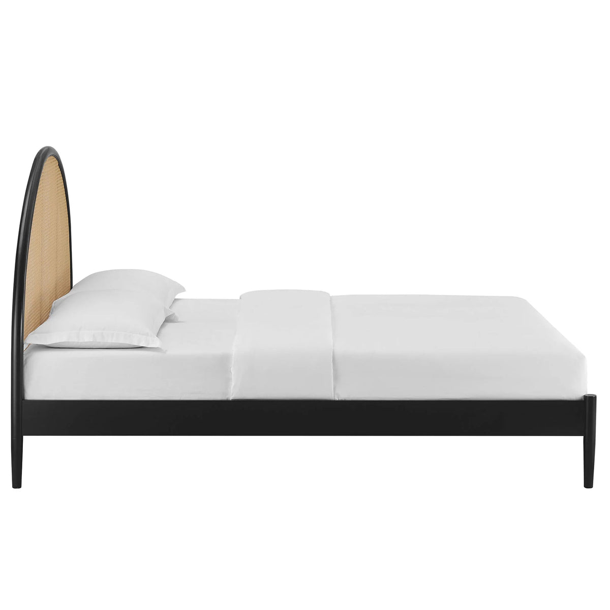Arlina Charcoal Black Rattan Bed – Solid Wood Arch Headboard Bed Frame with Natural Woven Cane - DOBRI ARTS AU