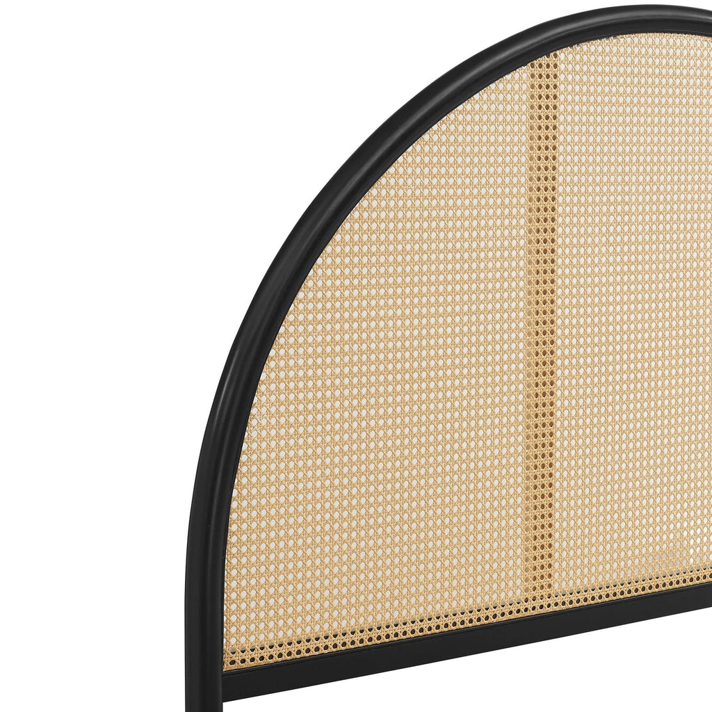 Arlina Charcoal Black Rattan Bed – Solid Wood Arch Headboard Bed Frame with Natural Woven Cane - DOBRI ARTS AU