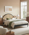 Arlina Charcoal Black Rattan Bed – Solid Wood Arch Headboard Bed Frame with Natural Woven Cane - DOBRI ARTS AU