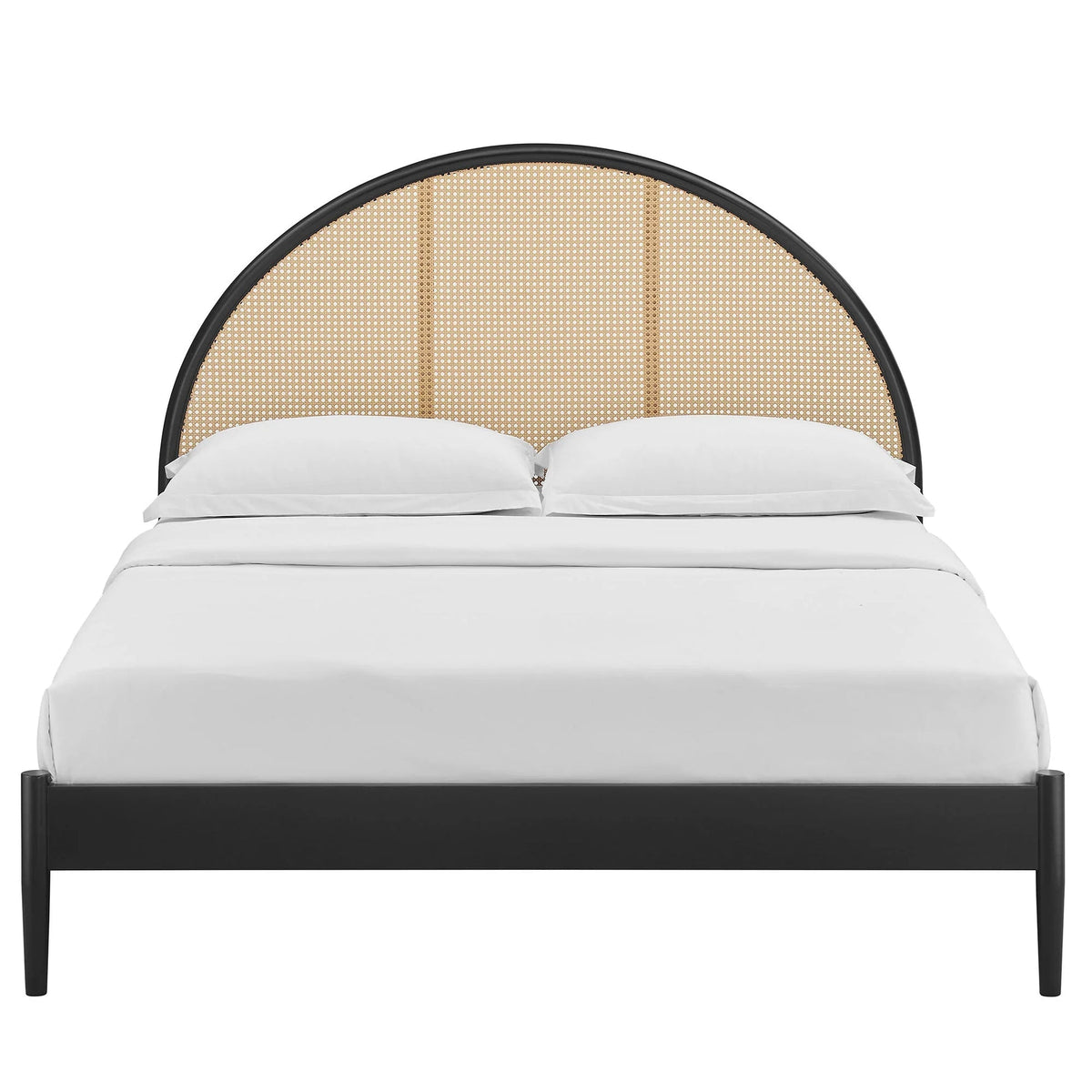 Arlina Charcoal Black Rattan Bed – Solid Wood Arch Headboard Bed Frame with Natural Woven Cane - DOBRI ARTS AU