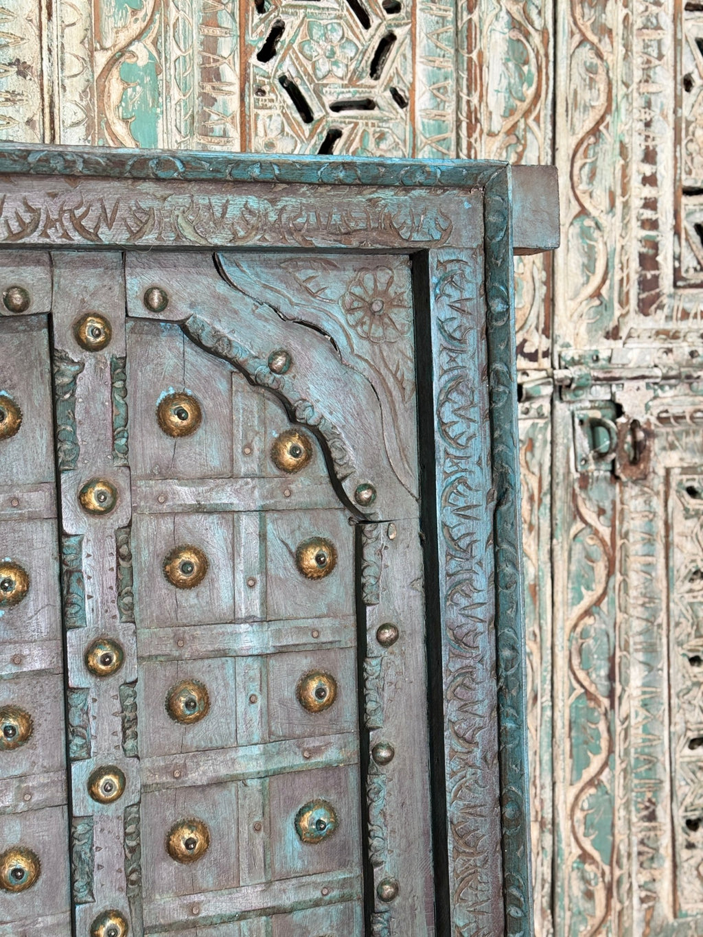 Aruna Hand-Carved Brass-Studded Wooden Door Panel - DOBRI ARTS AU