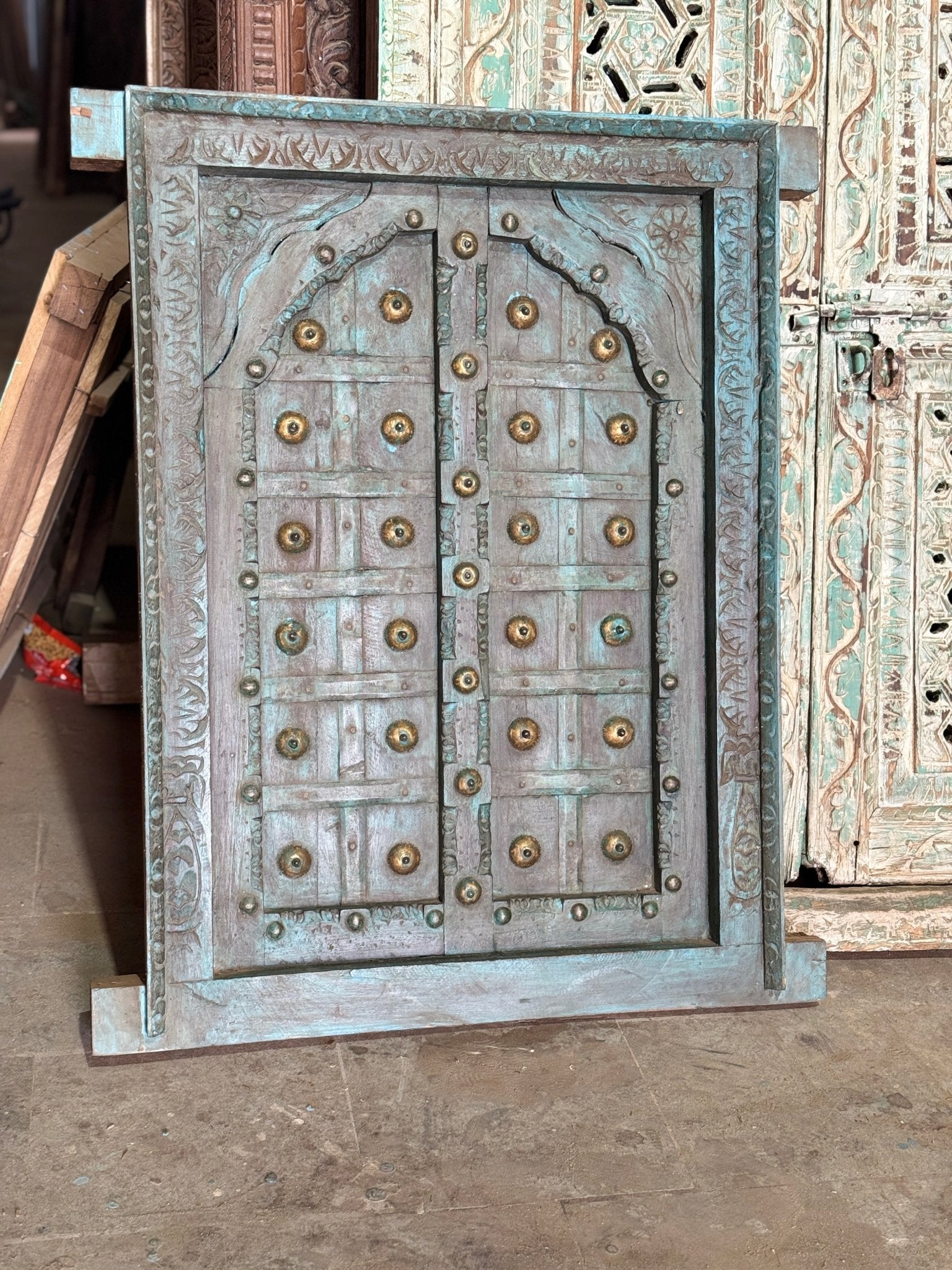 Aruna Hand-Carved Brass-Studded Wooden Door Panel - DOBRI ARTS AU