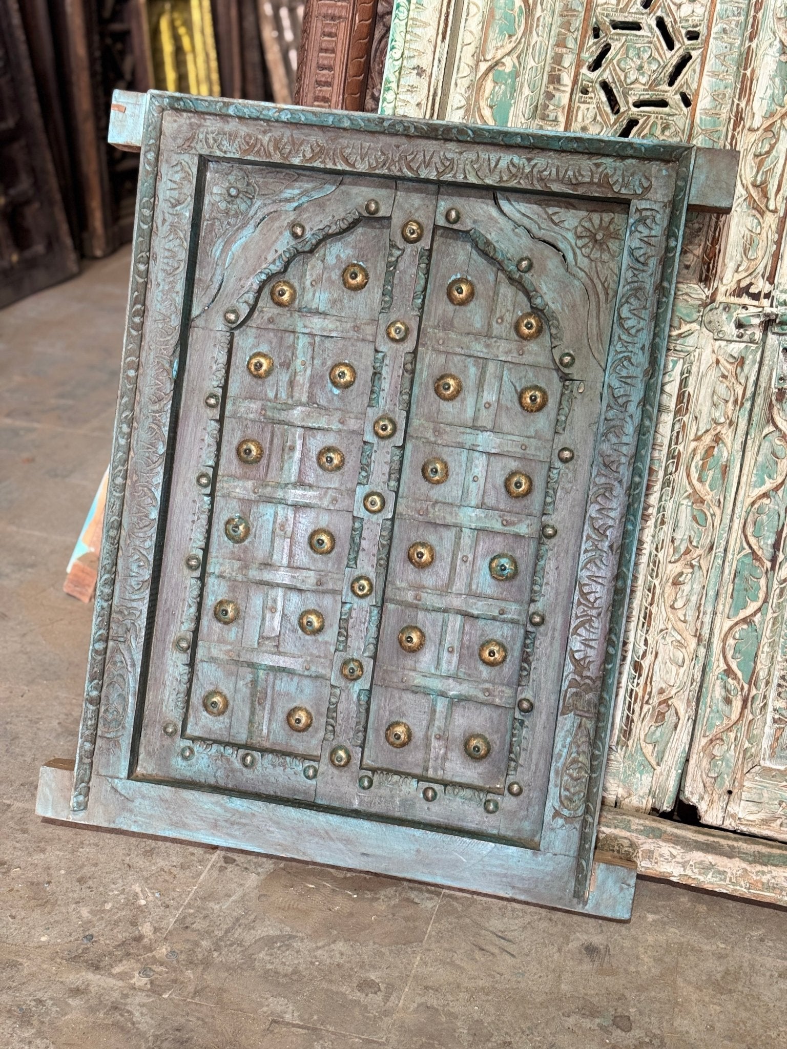 Aruna Hand-Carved Brass-Studded Wooden Door Panel - DOBRI ARTS AU