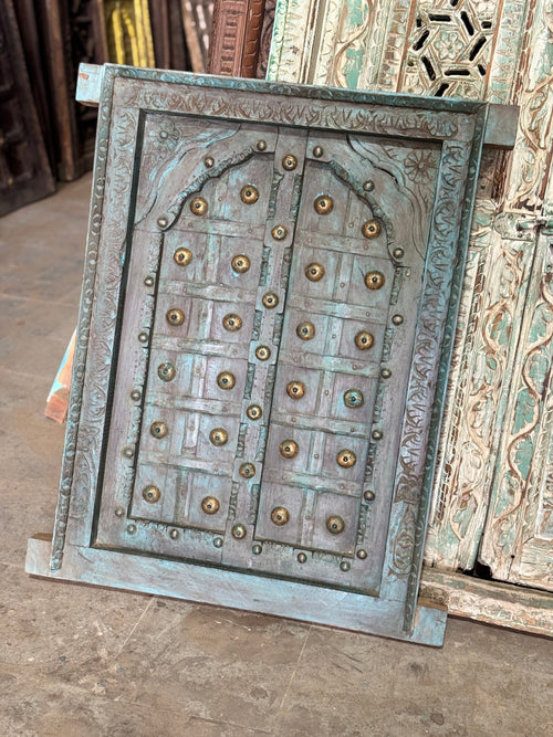 Aruna Hand-Carved Brass-Studded Wooden Door Panel - DOBRI ARTS AU