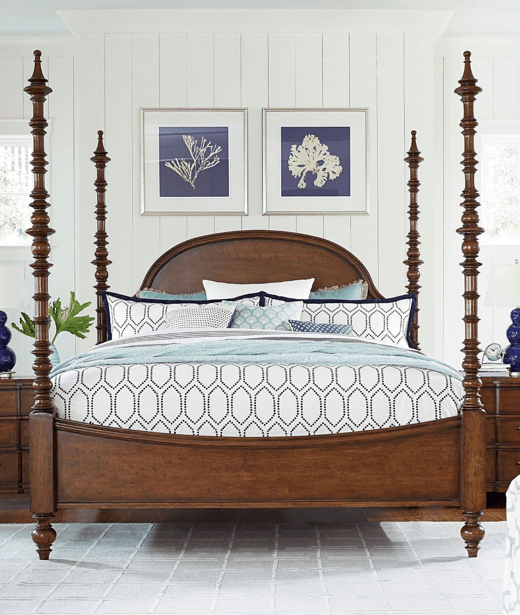 Aspin Classic Mango Wood Four Poster Bed – Handcrafted Solid Wood King Bed with Turned Posts - DOBRI ARTS AU