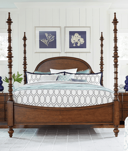 Aspin Classic Mango Wood Four Poster Bed – Handcrafted Solid Wood King Bed with Turned Posts - DOBRI ARTS AU