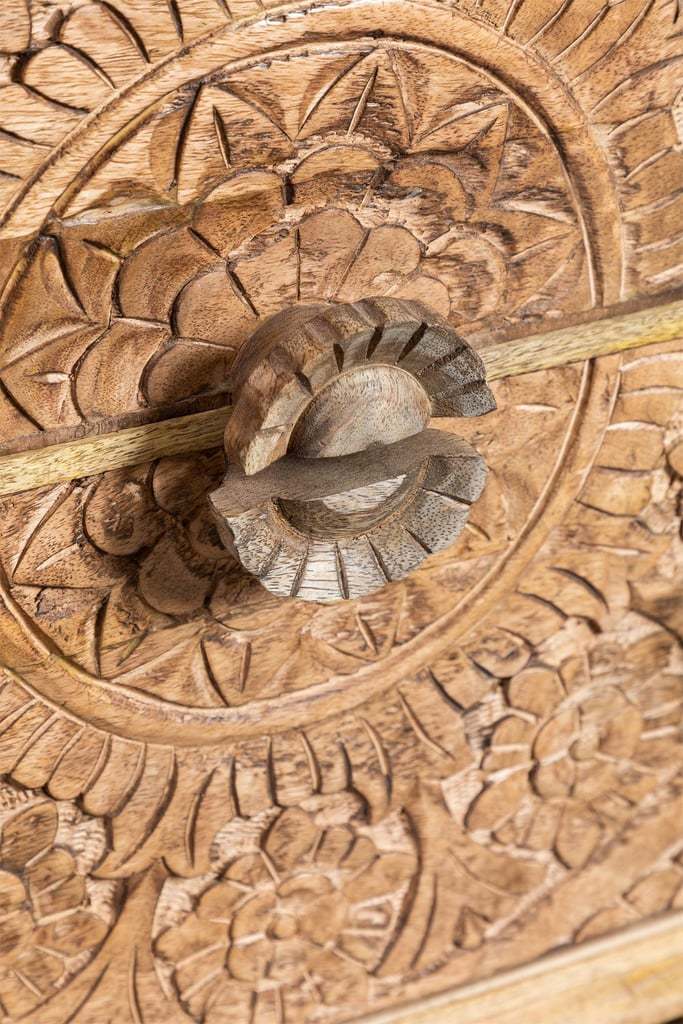 Aster Hand-Carved Mango Wood Bedside Table – Rustic Solid Wood Nightstand, Boho Accent Cabinet & Bedroom Storage Table - DOBRI ARTS AU