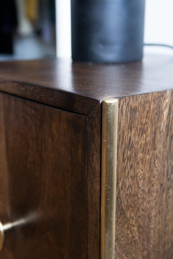 Aurelia Mango Wood Bedside Table – Single Door Nightstand with Brass Iron Frame, Round Knob & Open Storage Shelf - DOBRI ARTS AU