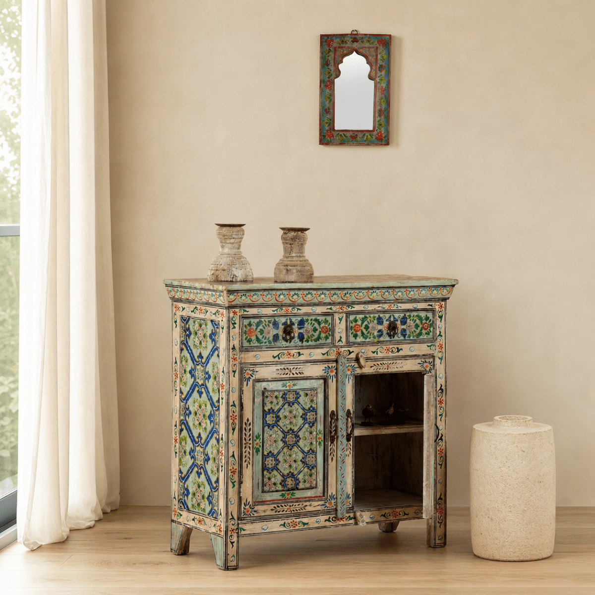 Aurva Hand-Painted Wooden Cabinet - DOBRI ARTS AU
