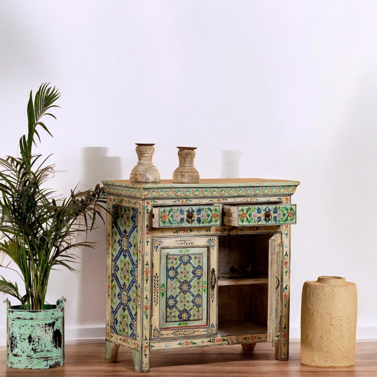 Aurva Mosaic Hand-Painted Wooden Storage Cabinet - DOBRI ARTS AU