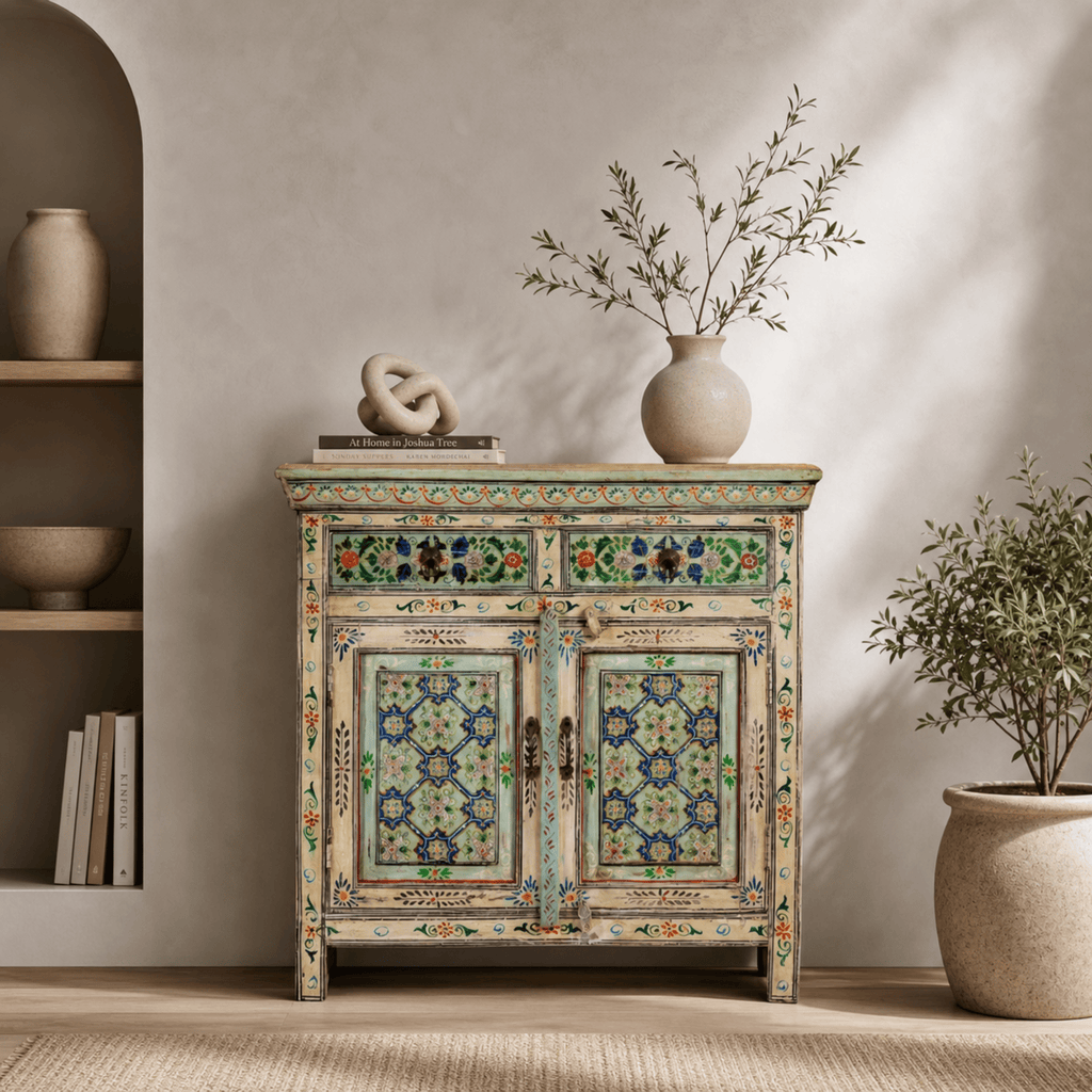 Aurva Mosaic Hand-Painted Wooden Storage Cabinet - DOBRI ARTS AU