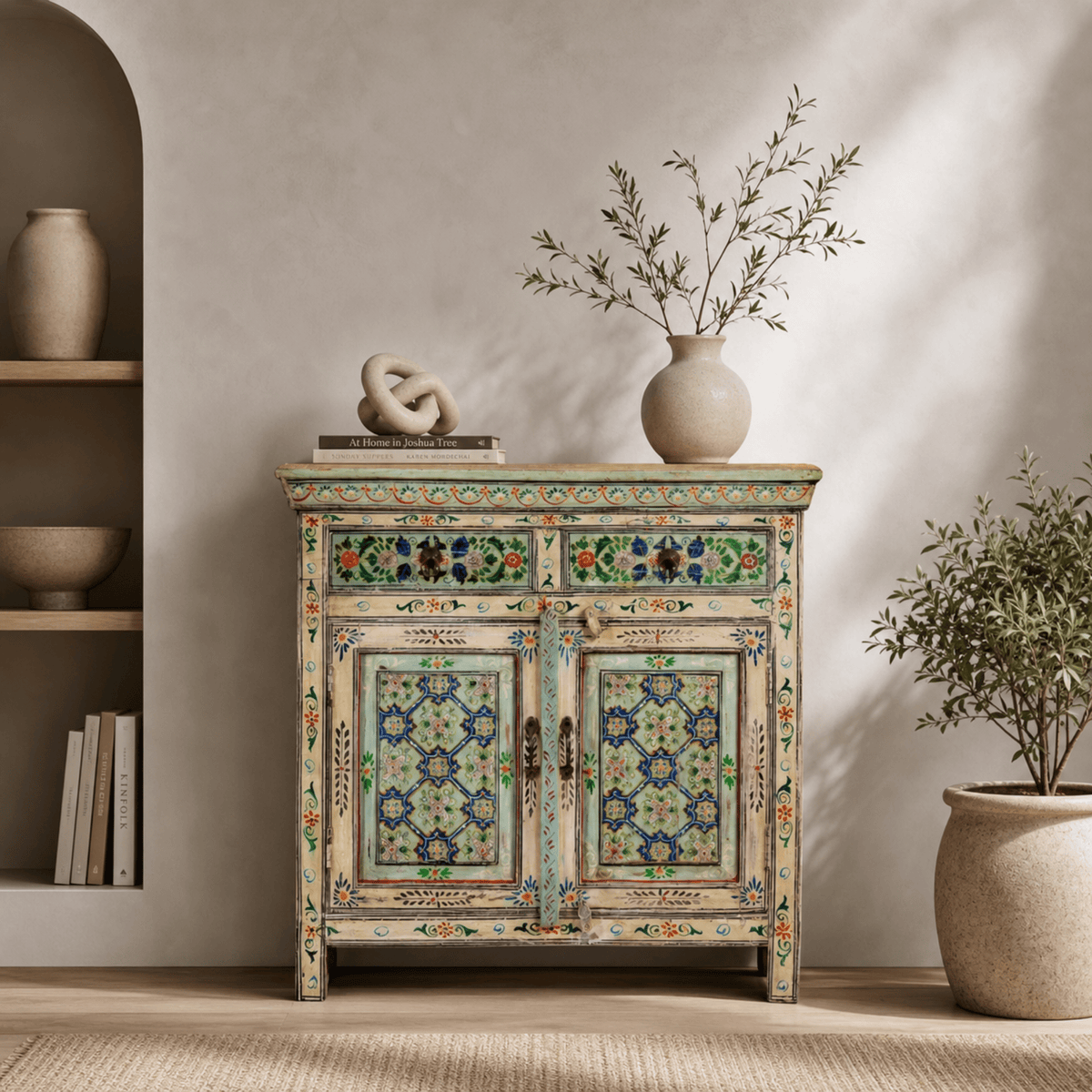Aurva Mosaic Hand-Painted Wooden Storage Cabinet - DOBRI ARTS AU