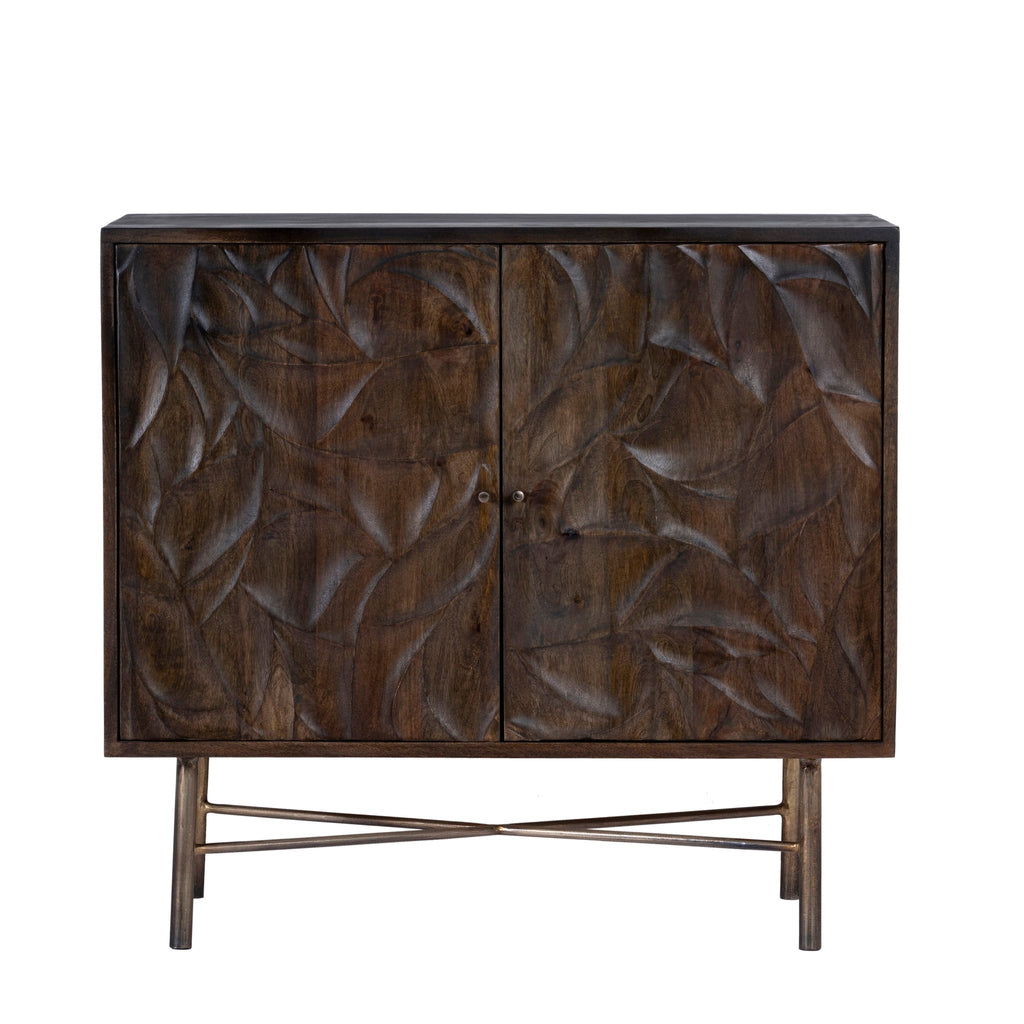 Avara Sculpted Dark Wood Cabinet with Metal Base - DOBRI ARTS AU