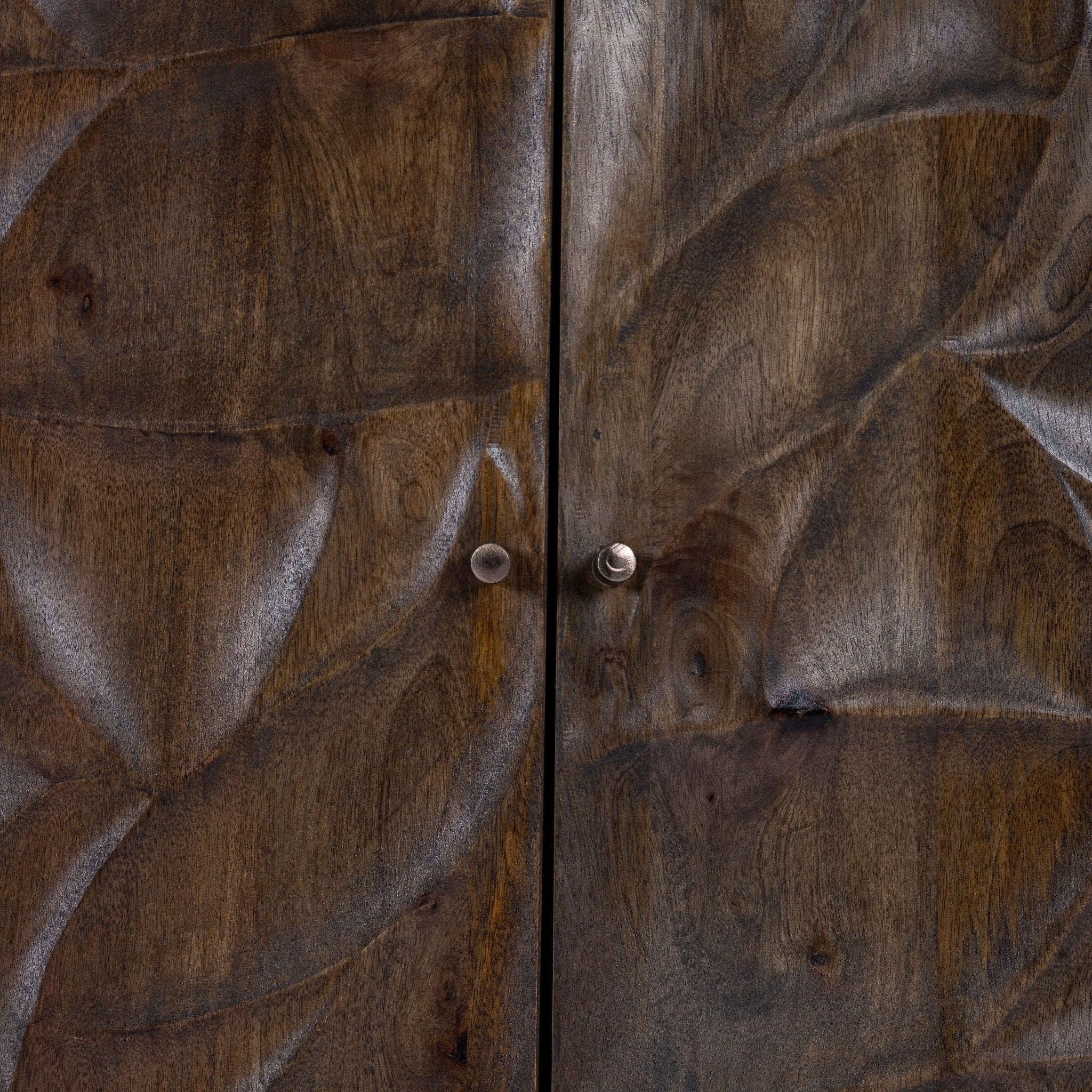 Avara Sculpted Dark Wood Cabinet with Metal Base - DOBRI ARTS AU