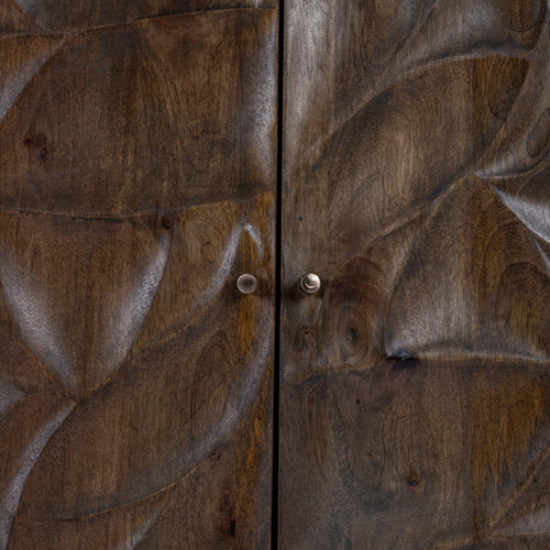 Avara Sculpted Dark Wood Cabinet with Metal Base - DOBRI ARTS AU