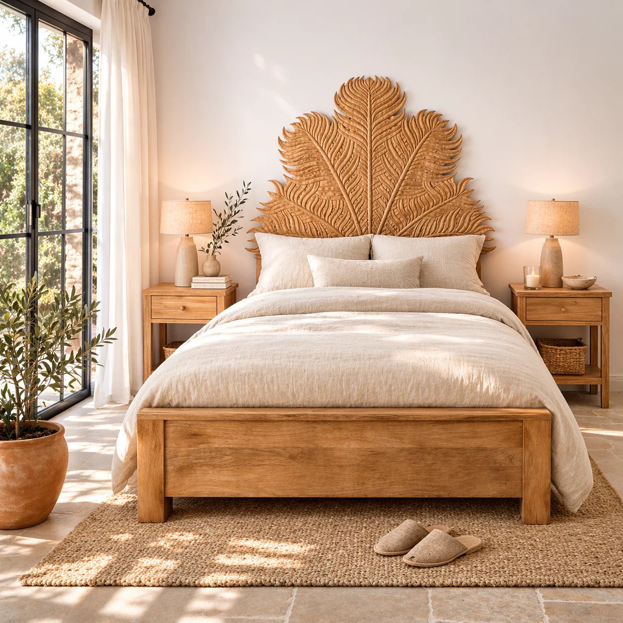 Averra Leaf Carved Statement Bed (King Size) - DOBRI ARTS AU