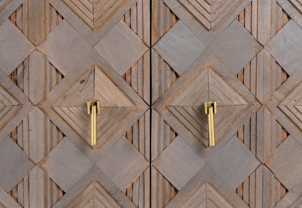 Avighna Geometric Carved Mango Wood Sideboard with Brass Legs - DOBRI ARTS AU