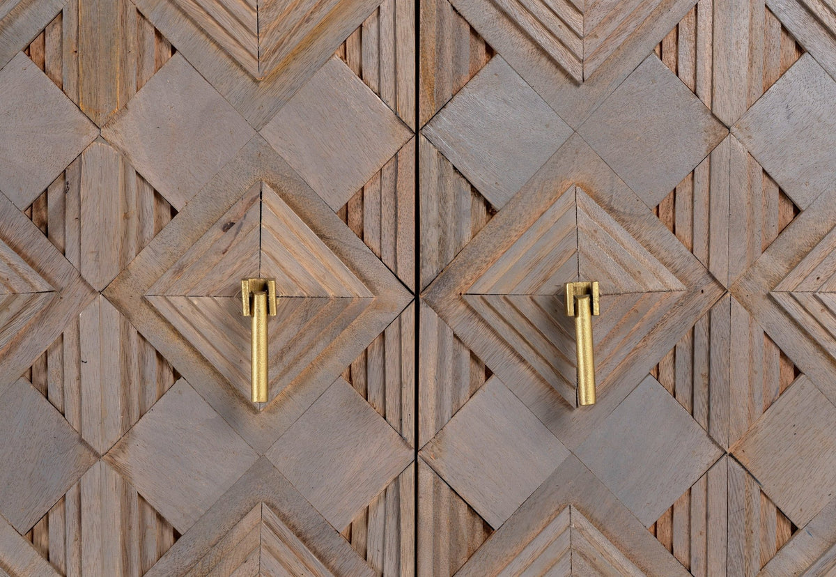 Avighna Geometric Carved Mango Wood Sideboard with Brass Legs - DOBRI ARTS AU