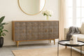Avighna Geometric Carved Mango Wood Sideboard with Brass Legs - DOBRI ARTS AU