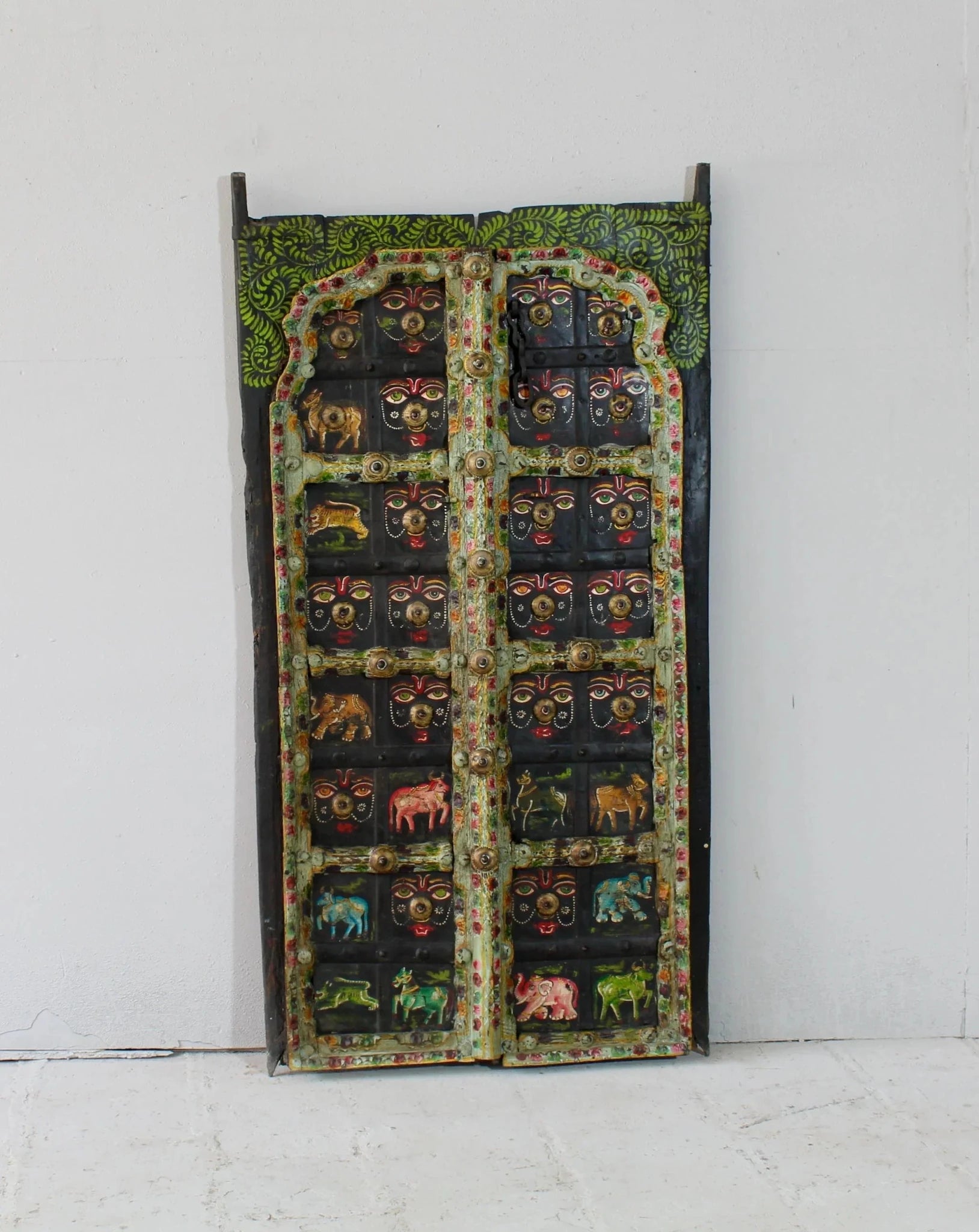 Ayandh Tribal Hand-Painted Indian Teak Door Panel - DOBRI ARTS AU