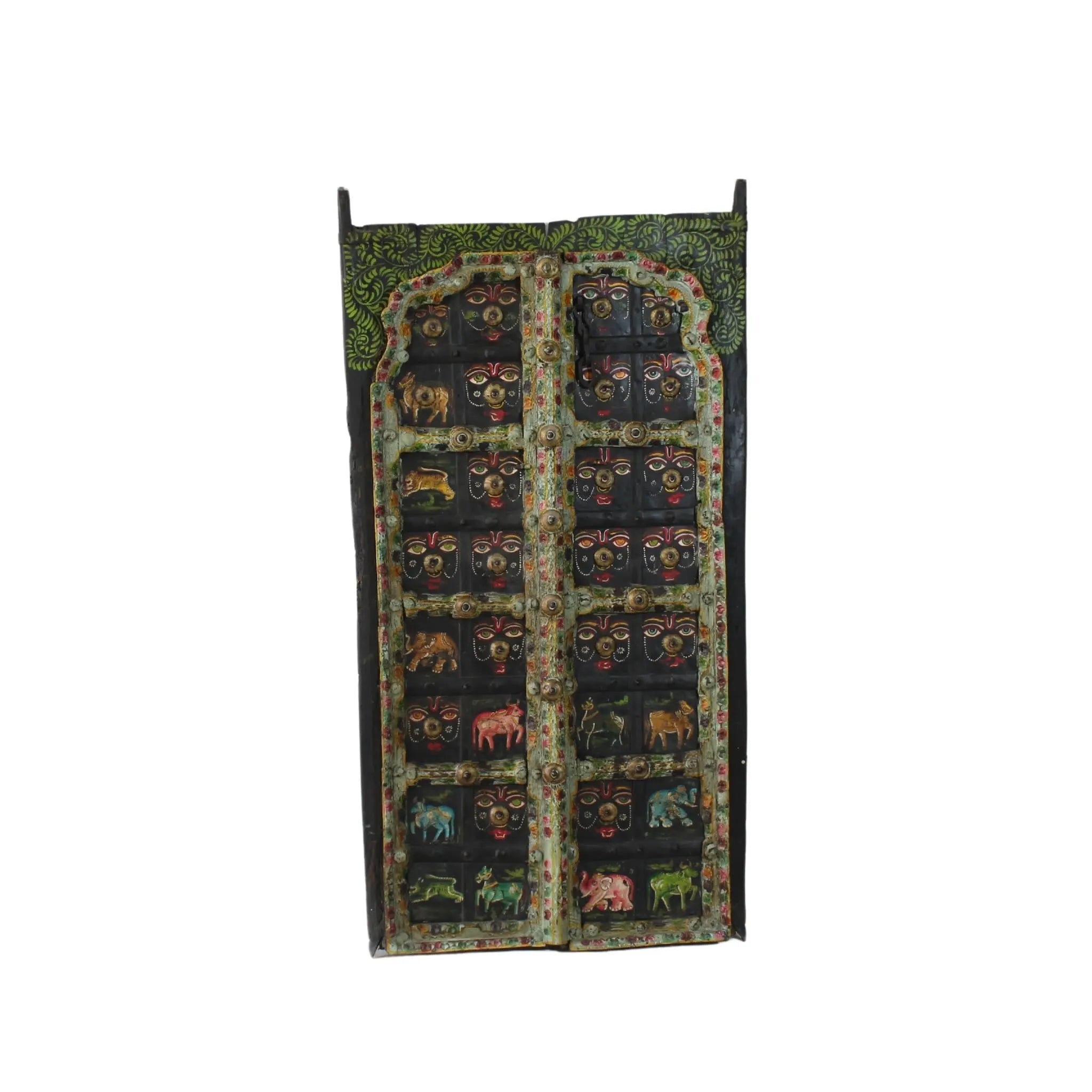 Ayandh Tribal Hand-Painted Indian Teak Door Panel - DOBRI ARTS AU