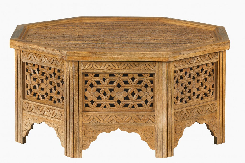 Barkot Hand-Carved Mango Wood Octagonal Coffee Table - DOBRI ARTS AU