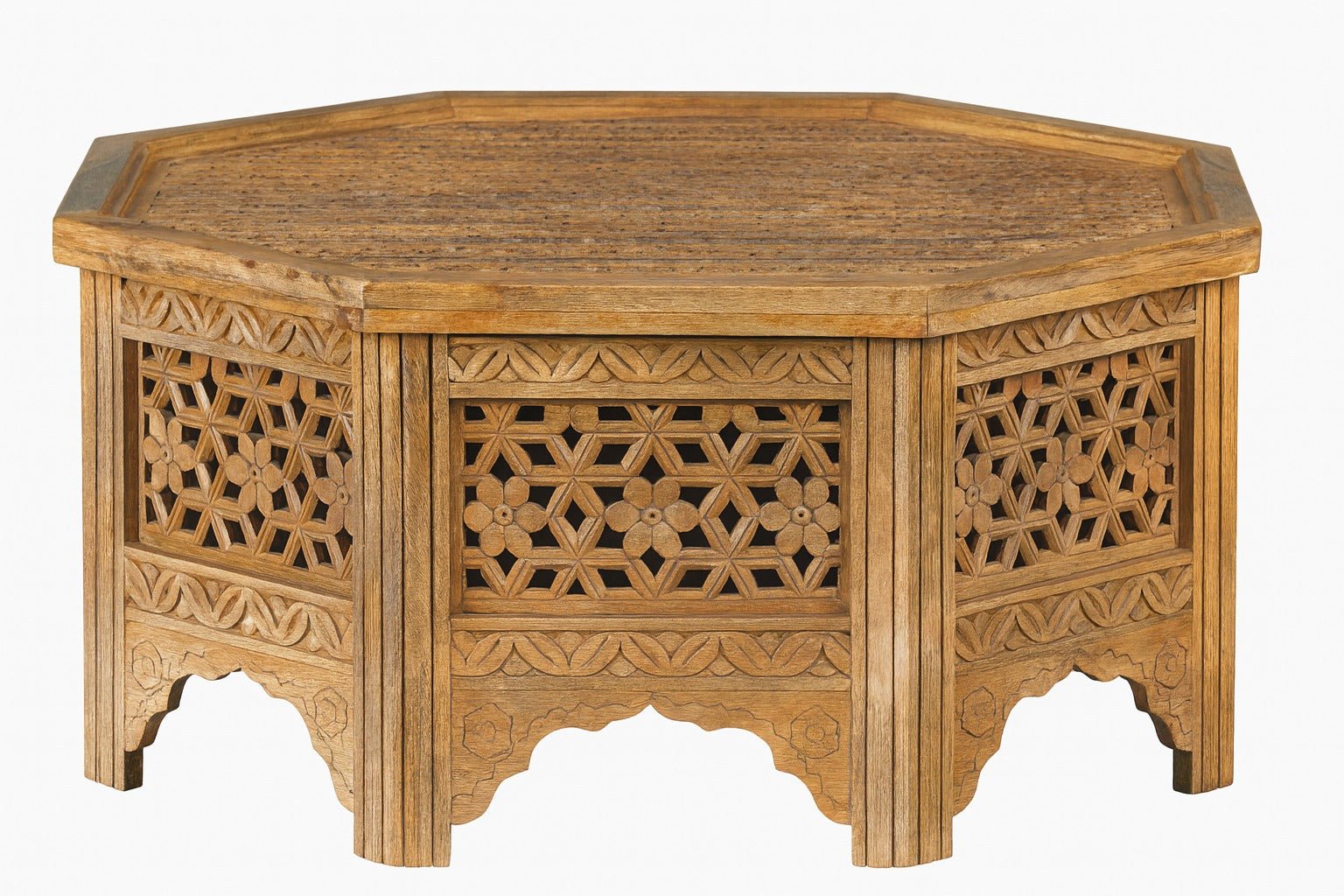 Barkot Hand-Carved Mango Wood Octagonal Coffee Table - DOBRI ARTS AU
