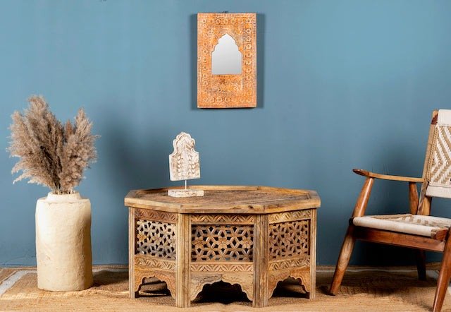 Barkot Hand-Carved Mango Wood Octagonal Coffee Table - DOBRI ARTS AU