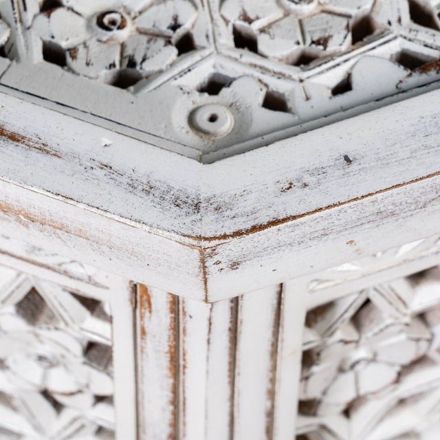 Barkot Whitewashed Hand-Carved Mango Wood Octagonal Coffee Table - DOBRI ARTS AU