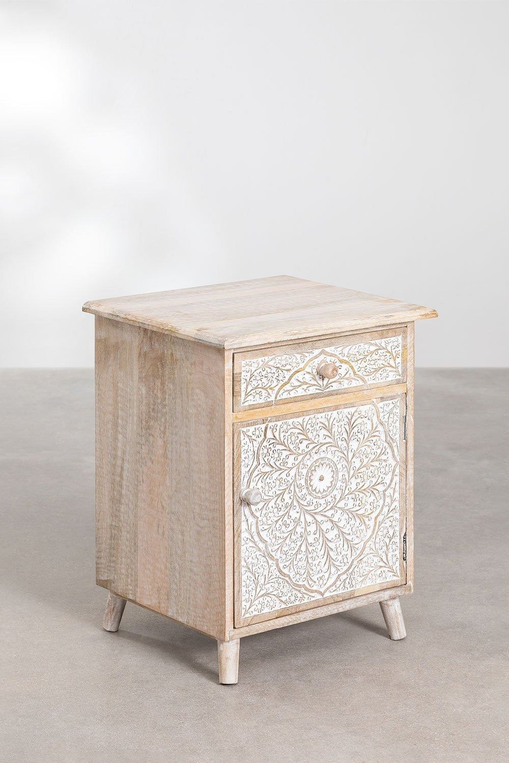 Arvika Hand Carved Wooden Bedside Cabinet