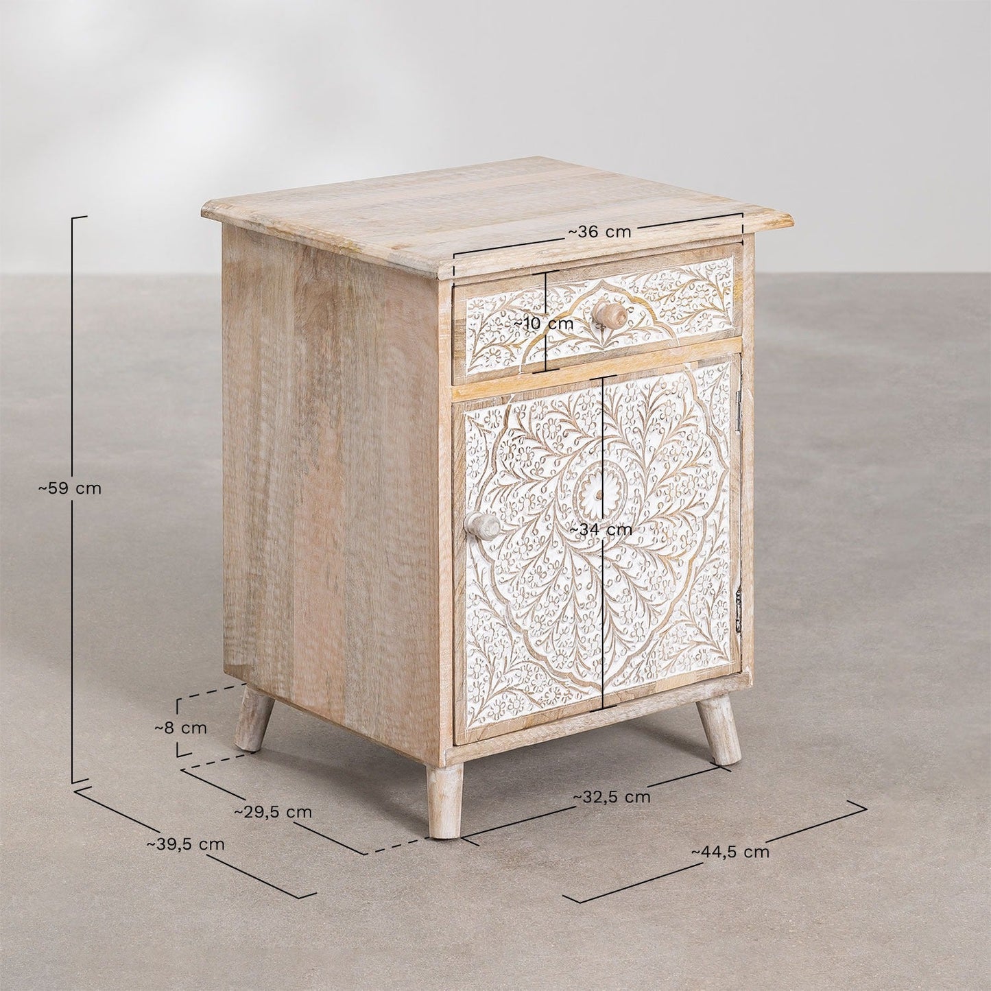 Arvika Hand Carved Wooden Bedside Cabinet