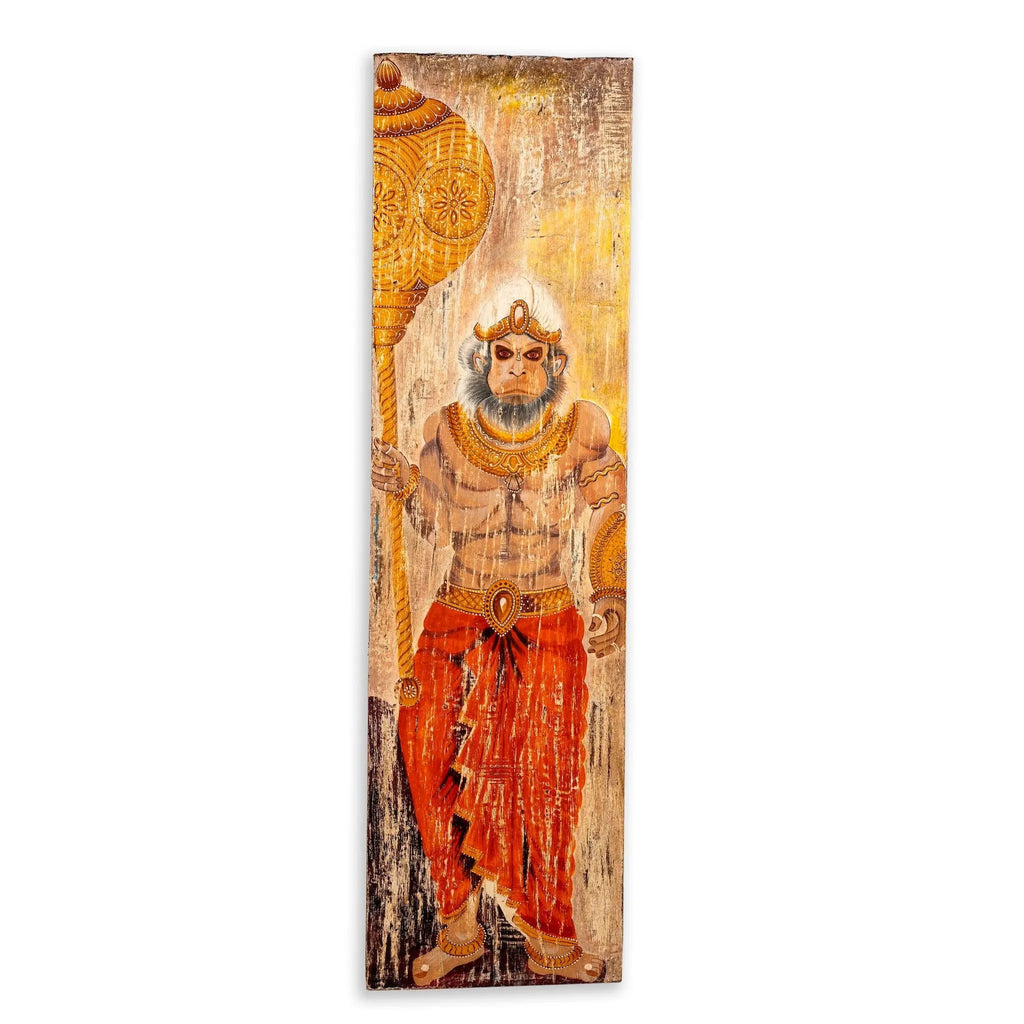 Bhakt Hanuman Tall Wooden Wall Panel - DOBRI ARTS AU