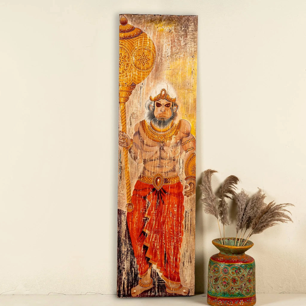 Bhakt Hanuman Tall Wooden Wall Panel - DOBRI ARTS AU
