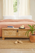 Bhogat Geometric Hand-Carved Mango Wood Storage Chest with Natural Finish - DOBRI ARTS AU