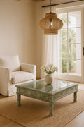 Bianca Hand-Carved Glass Top Wooden Coffee Table - DOBRI ARTS AU