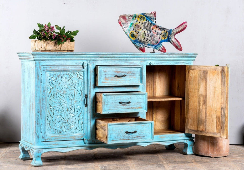 Blue Wooden Sideboard with Drawer Storage - DOBRI ARTS AU