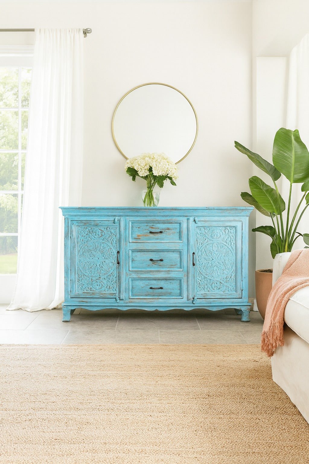 Blue Wooden Sideboard with Drawer Storage - DOBRI ARTS AU