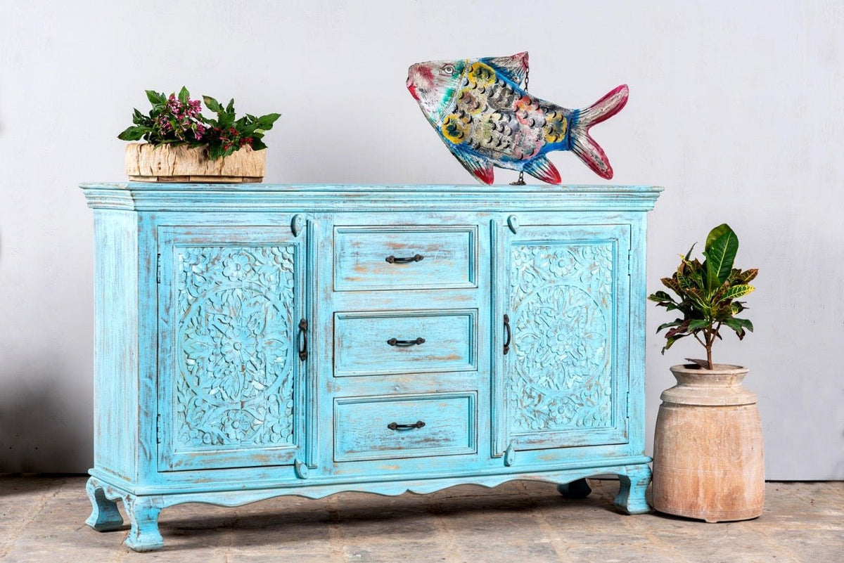 Blue Wooden Sideboard with Drawer Storage - DOBRI ARTS AU