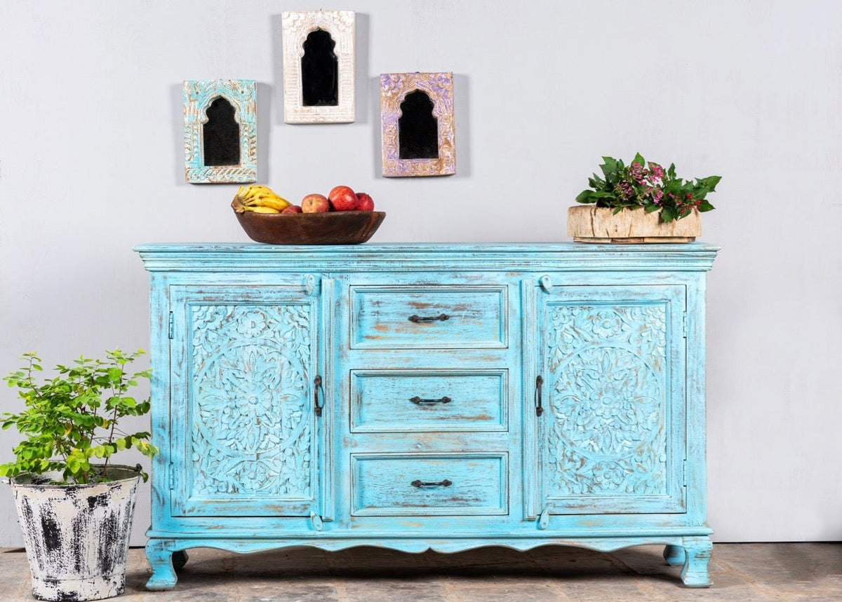Blue Wooden Sideboard with Drawer Storage - DOBRI ARTS AU