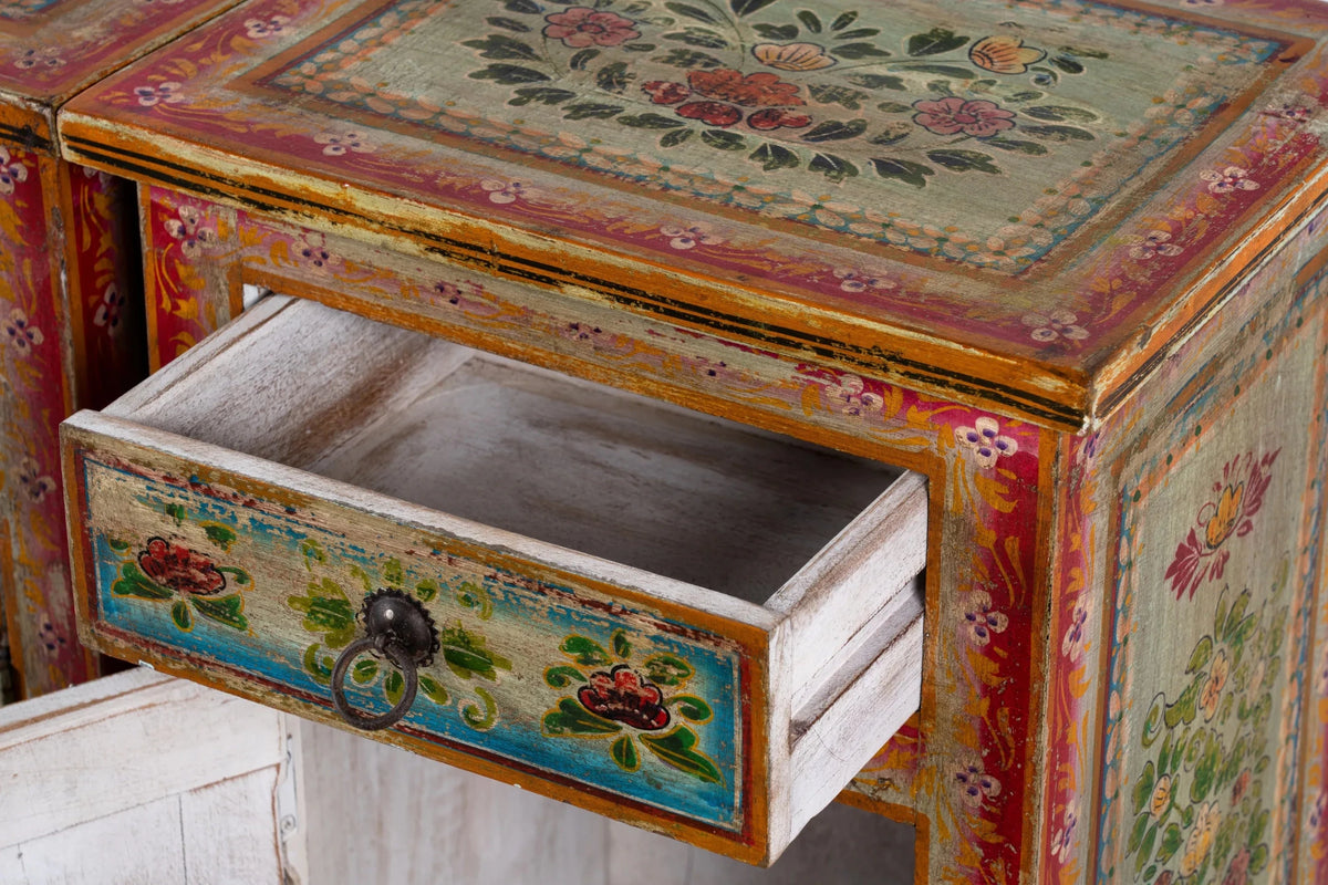 Bohemian Hand-Painted Floral Accent Bedside Cabinet - DOBRI ARTS AU