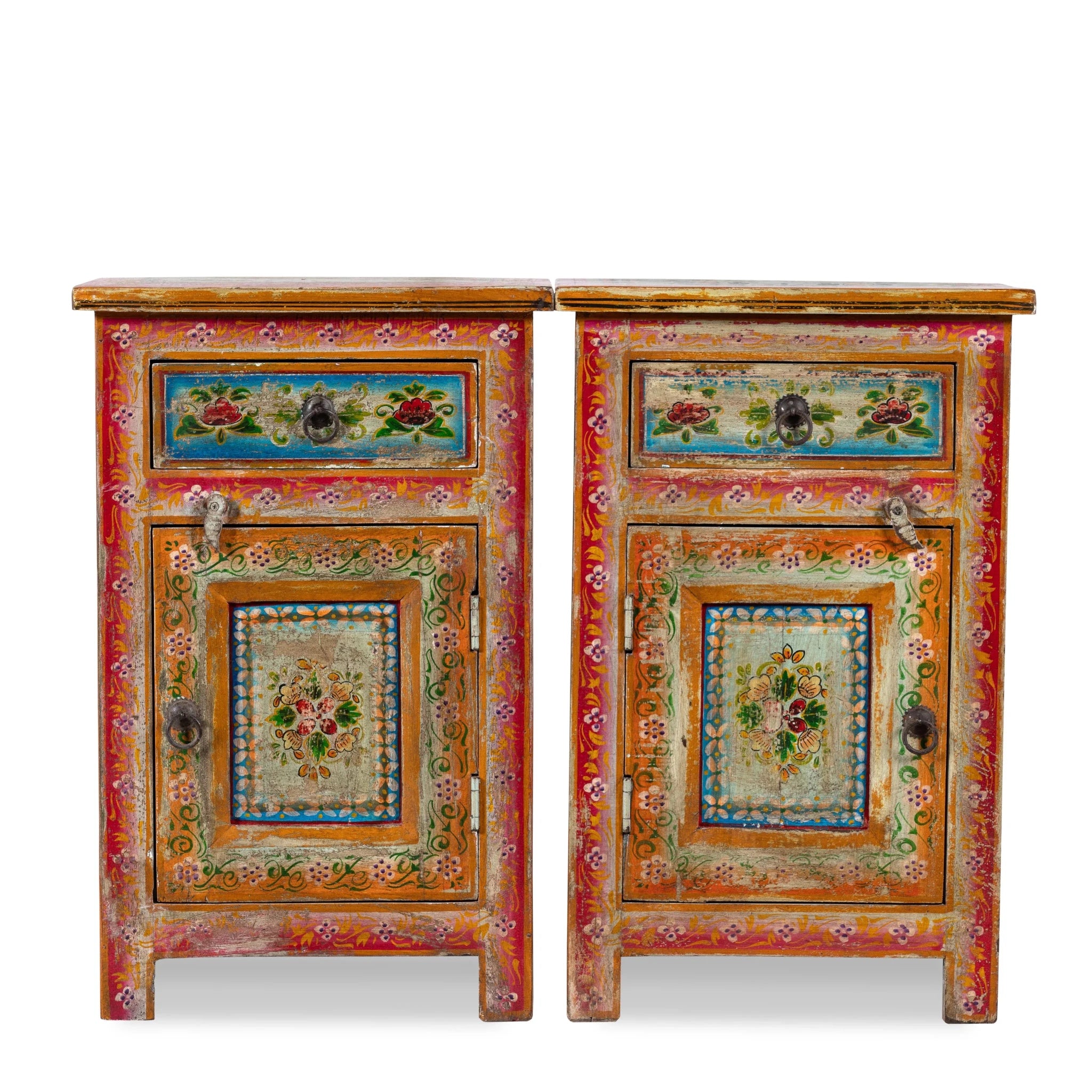 Bohemian Hand-Painted Floral Accent Bedside Cabinet - DOBRI ARTS AU