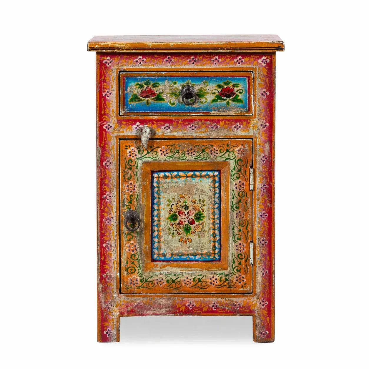 Bohemian Hand-Painted Floral Accent Bedside Cabinet - DOBRI ARTS AU